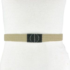 BCBG WAIST BELT WOVEN BEIGE TAN GUNMETAL BUCKLE BOHO STYLE SIZE S SMALL